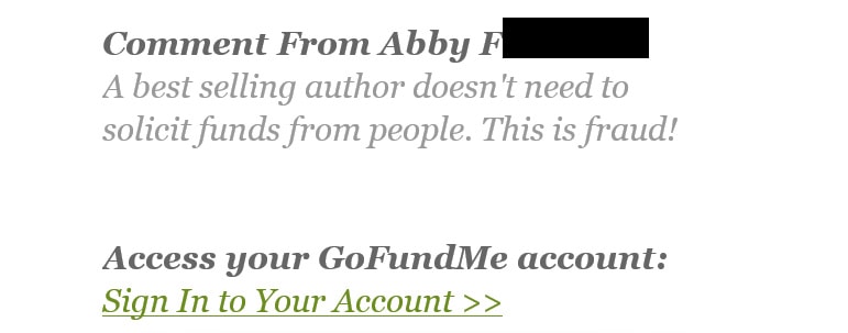 Abby negative comment on GoFund